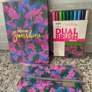 Lilly Pulitzer markers, notepad and pencil case